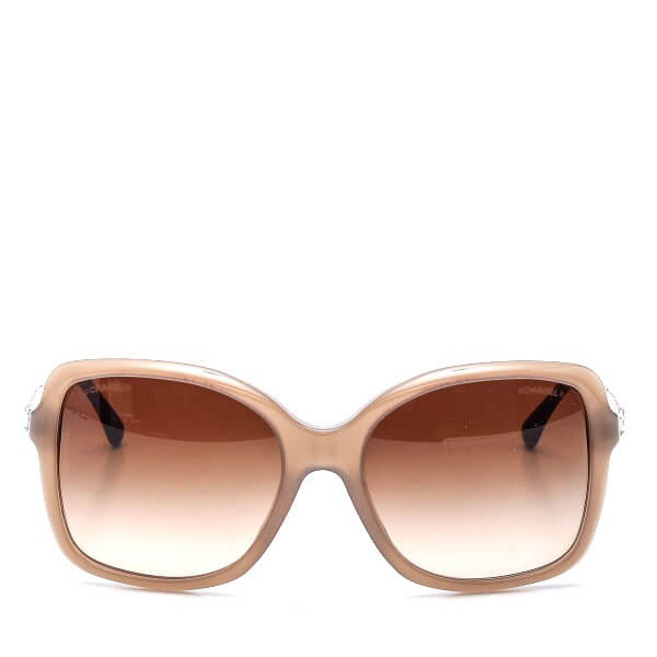 Chanel - Brown Square Acetate Frame Crystal Baguette Sunglasses 